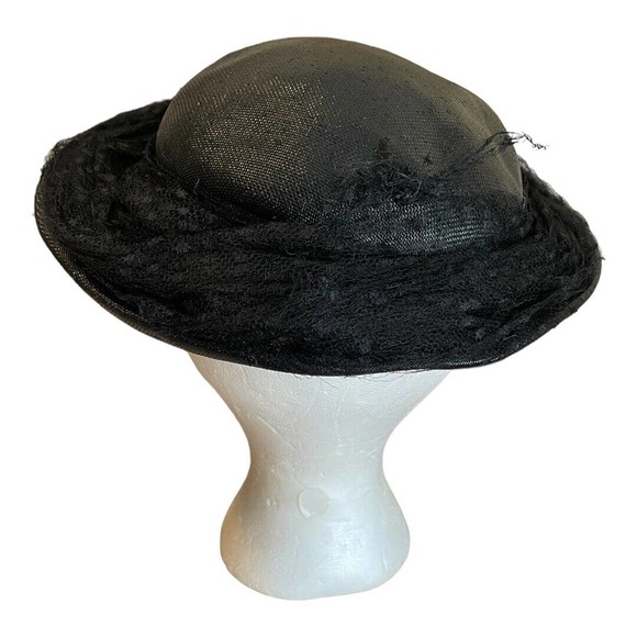 Unique Vintage Domed Womens Hat Mr D Canvas Black with Mesh Band 1950s - Picture 4 of 4